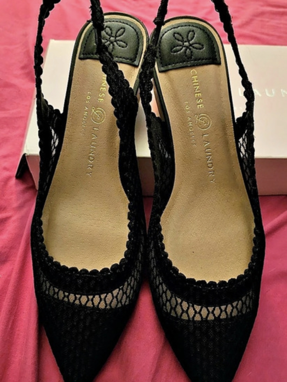 Chinese Laundry Mango Pump Black Mesh Slingback Heels